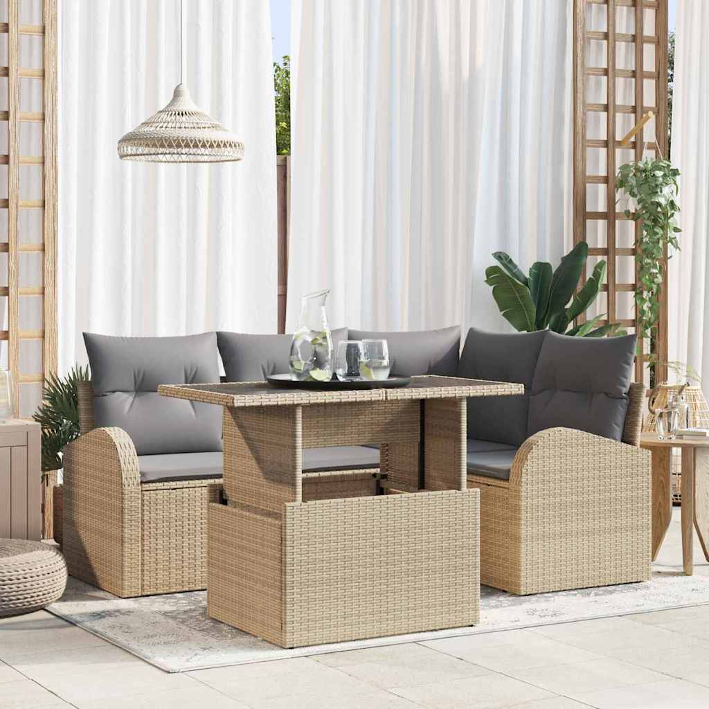 vidaXL Zestaw Sof na Ogród z poduszką 5 pcs Beżowy Polirattan