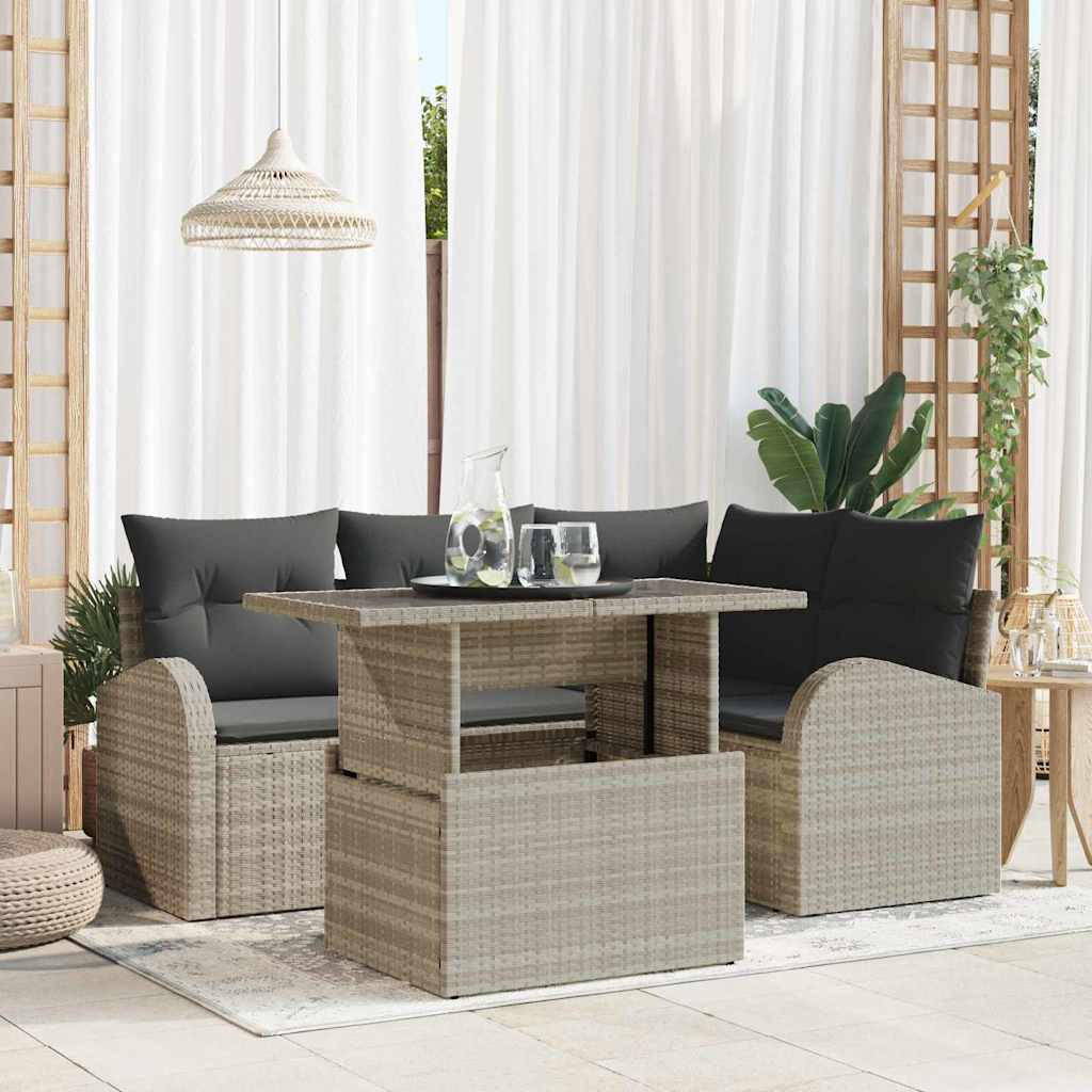 vidaXL Zestaw Sof na Ogród z poduszką 5 pcs Jasnoszary Polirattan