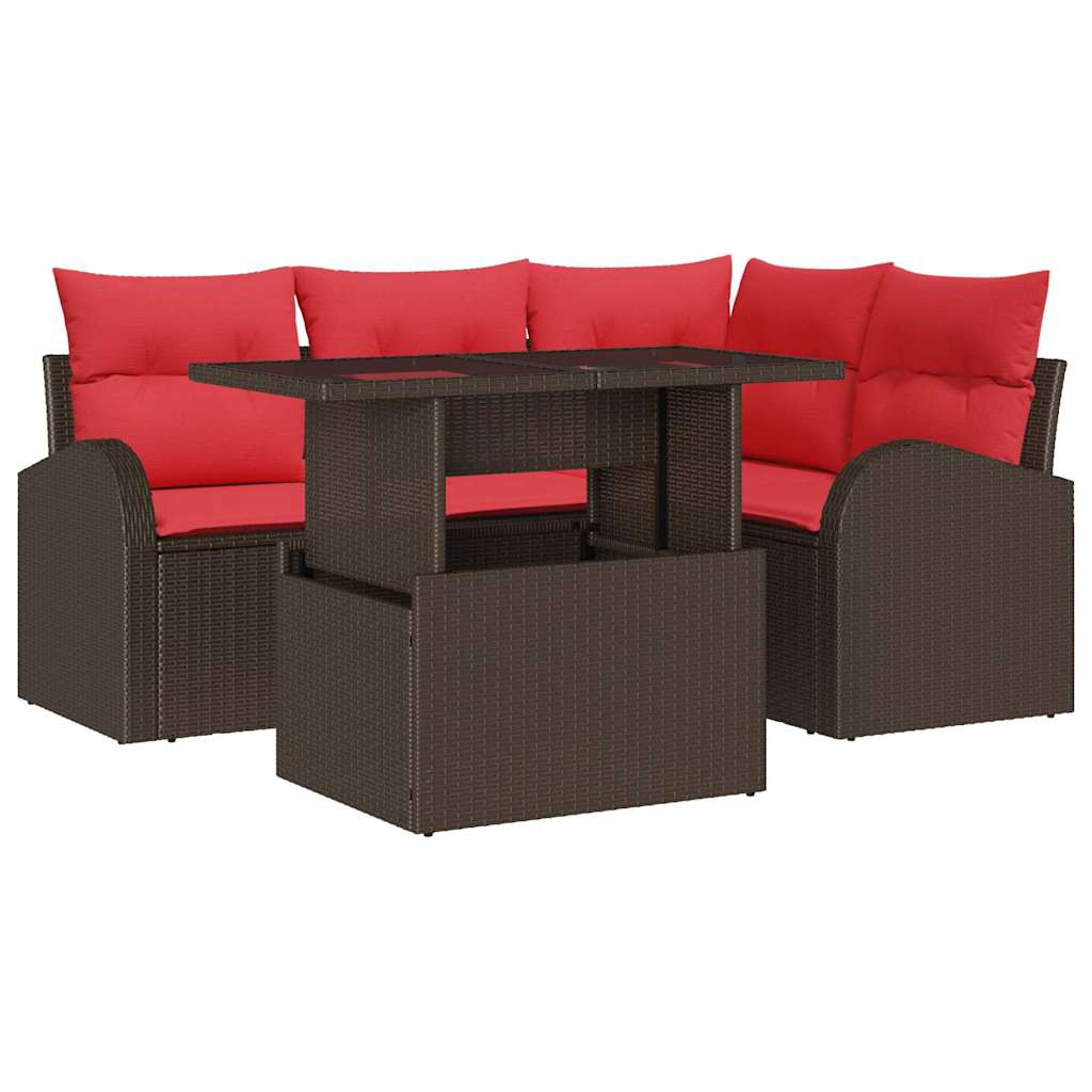 vidaXL Zestaw Sof na Ogród z poduszką 5 pcs Brązowy Polirattan