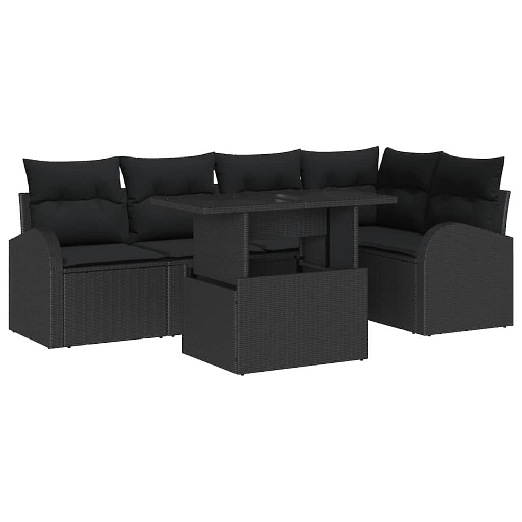 vidaXL Zestaw Sof na Ogród z poduszką 6 pcs Czarny Polirattan