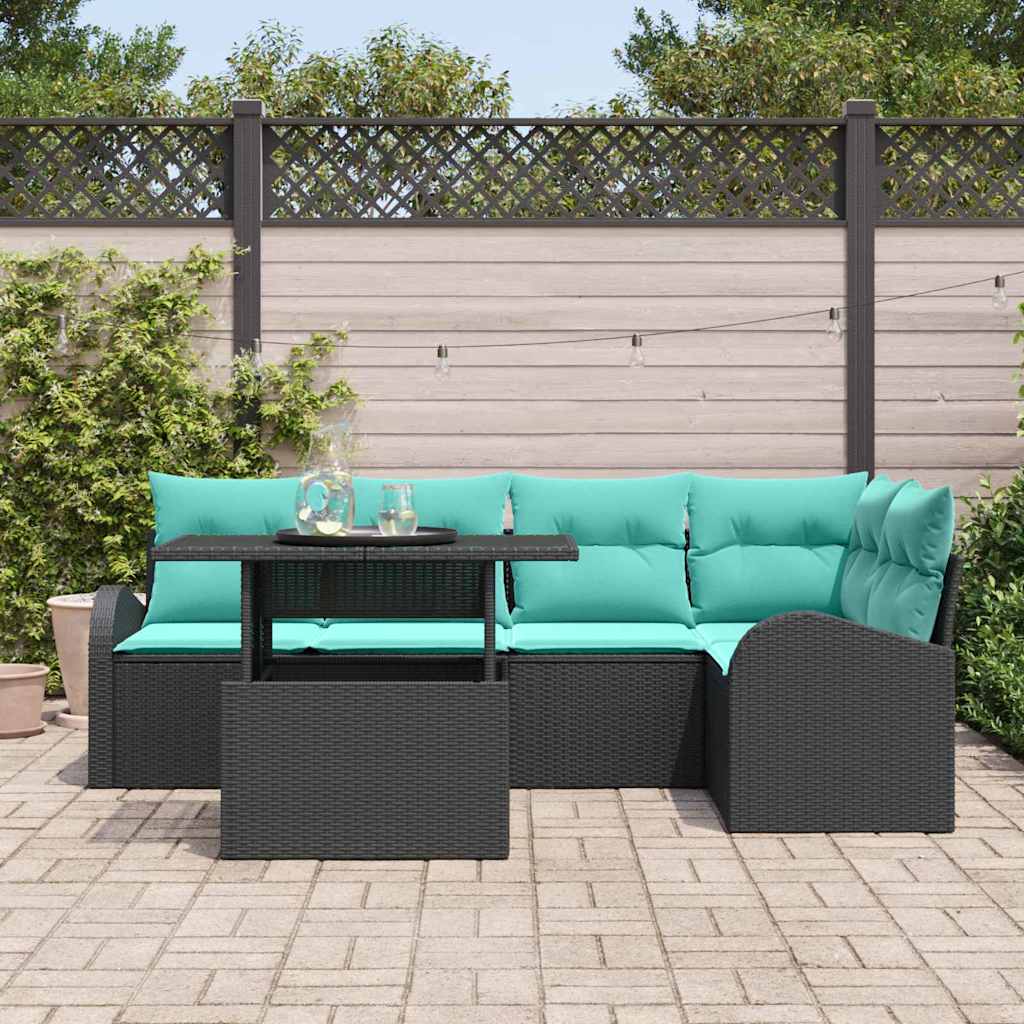vidaXL Zestaw Sof na Ogród z poduszką 6 pcs Czarny Polirattan