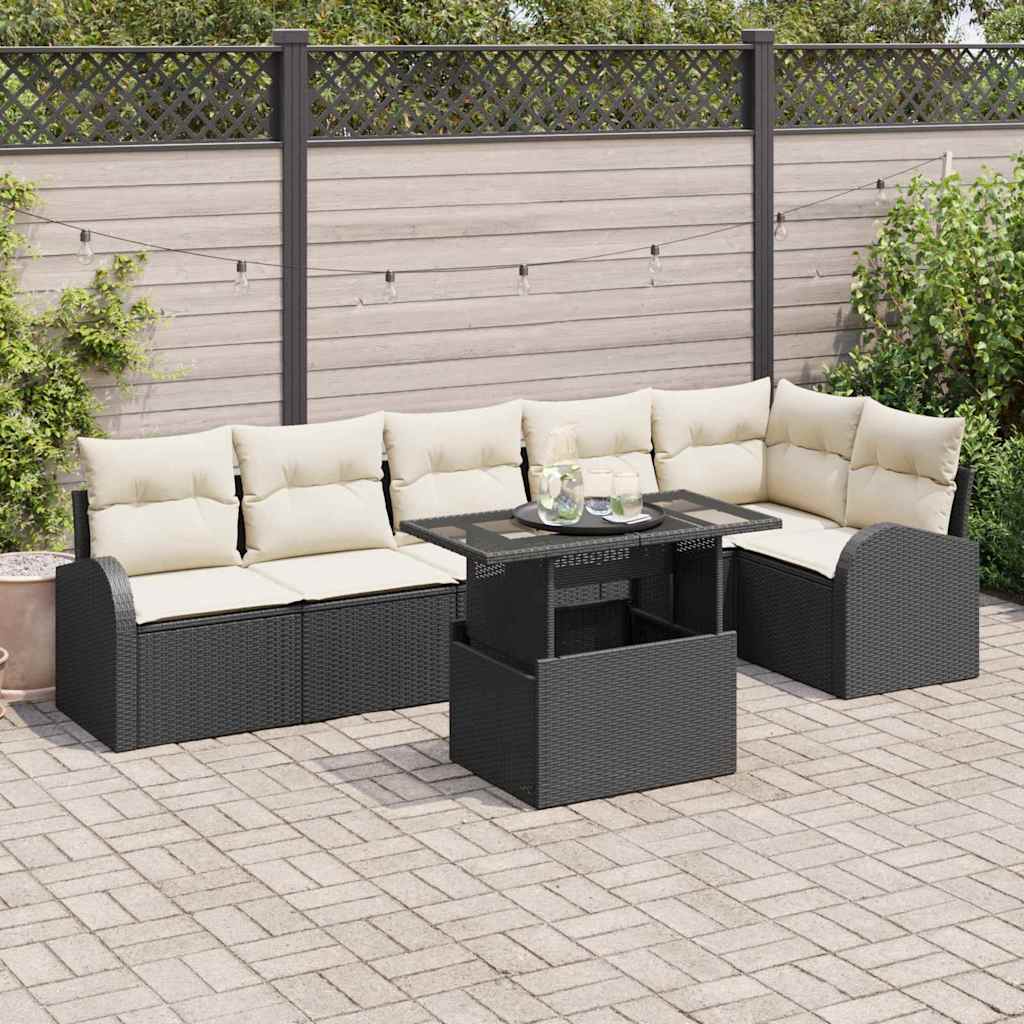 vidaXL Zestaw Sof na Ogród z poduszką 7 pcs Czarny Polirattan