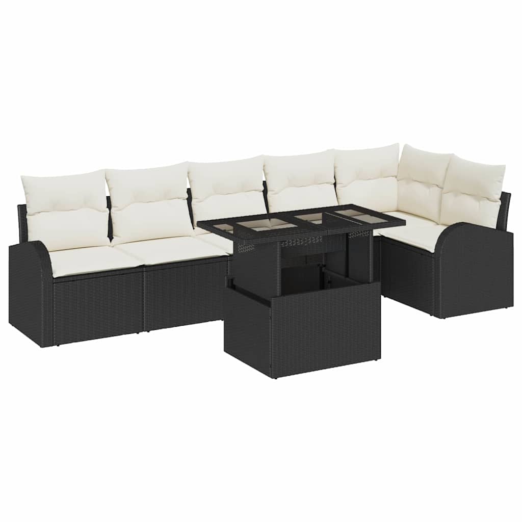 vidaXL Zestaw Sof na Ogród z poduszką 7 pcs Czarny Polirattan