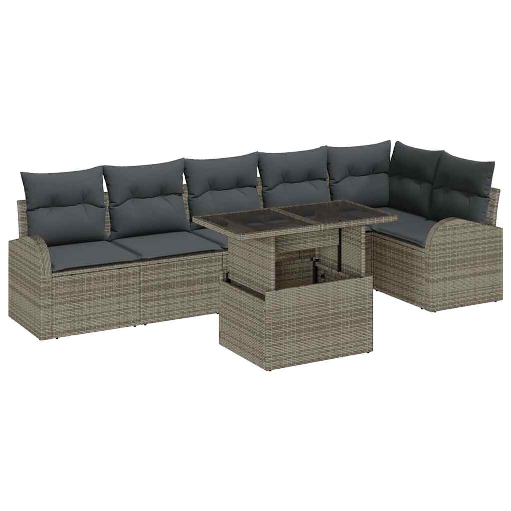 vidaXL Zestaw Sof na Ogród z poduszką 7 pcs Szary Polirattan