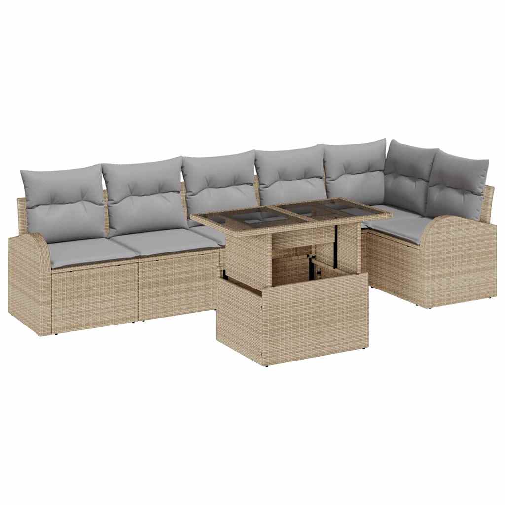 vidaXL Zestaw Sof na Ogród z poduszką 7 pcs Beżowy Polirattan