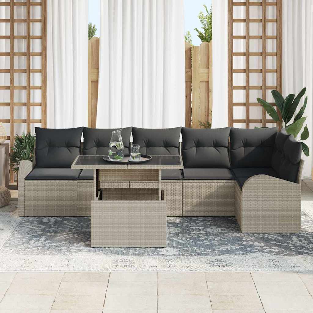 vidaXL Zestaw Sof na Ogród z poduszką 7 pcs Jasnoszary Polirattan