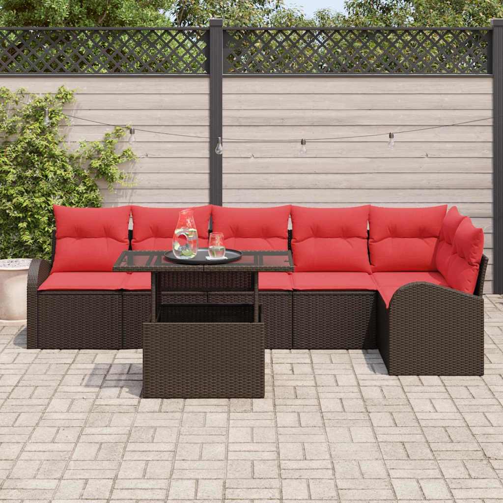 vidaXL Zestaw Sof na Ogród z poduszką 7 pcs Brązowy Polirattan