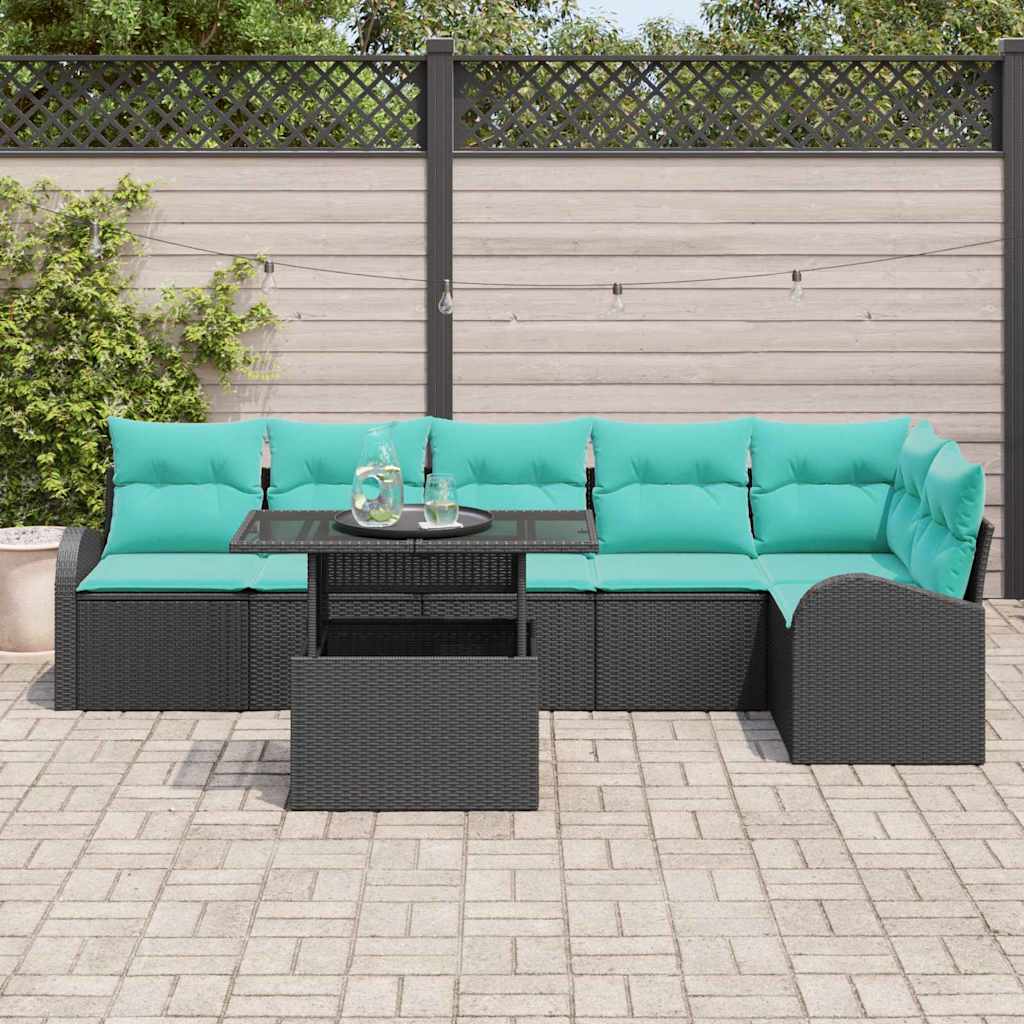 vidaXL Zestaw Sof na Ogród z poduszką 7 pcs Czarny Polirattan