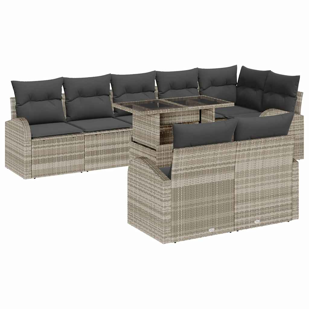 vidaXL Zestaw Sof na Ogród 9 pcs Jasnoszary Polirattan