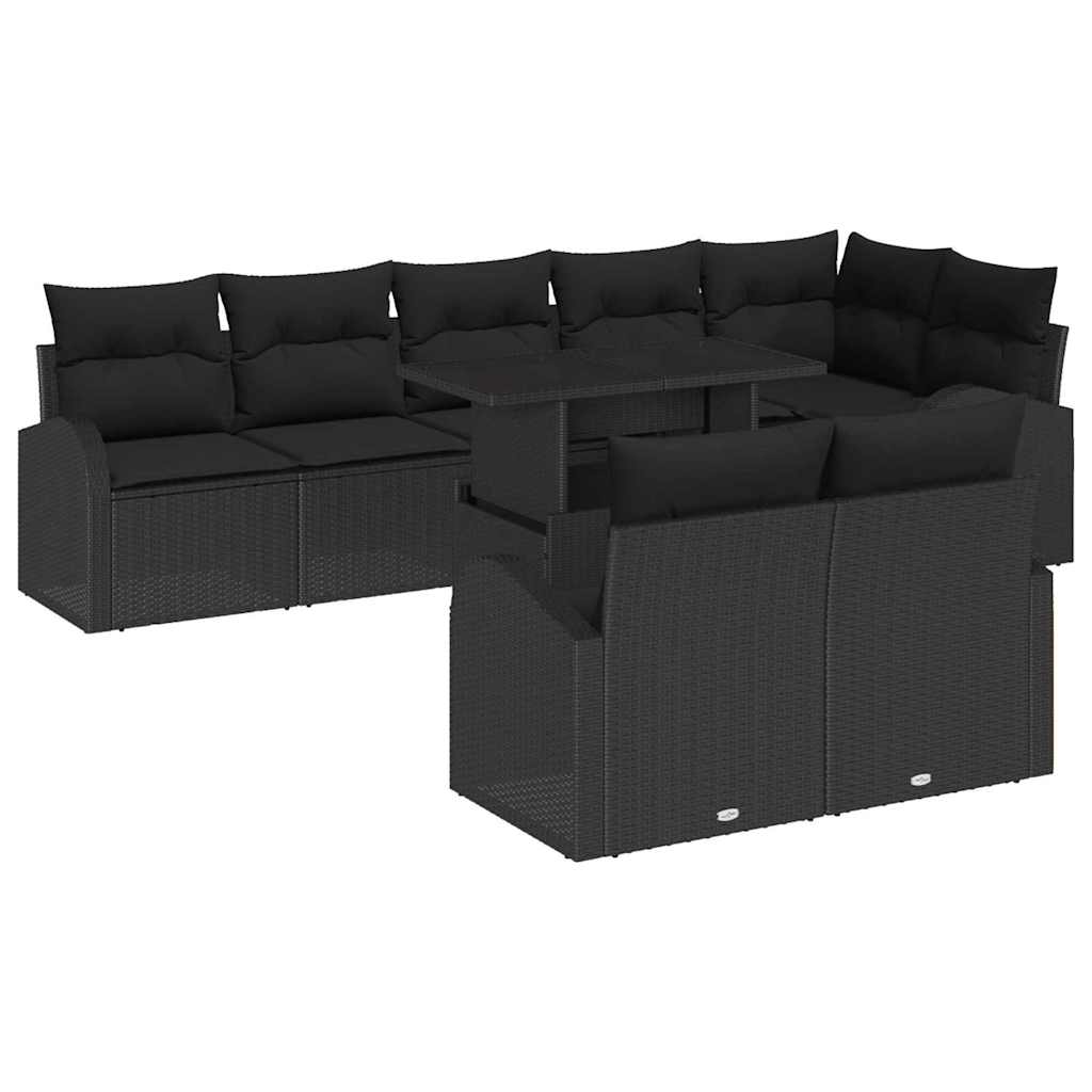 vidaXL Zestaw Sof na Ogród z poduszką 9 pcs Czarny Polirattan