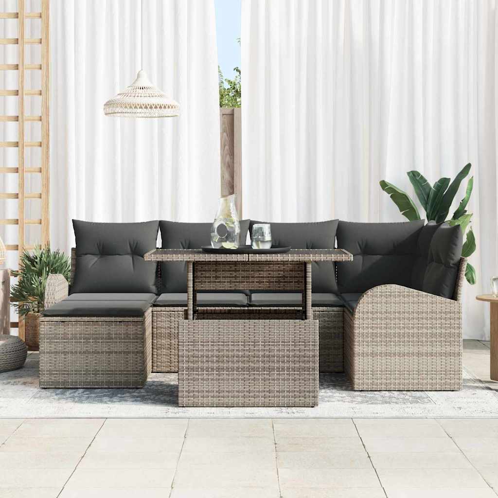 vidaXL Zestaw Sof na Ogród z przechowywaniem 7 pcs Szary Polirattan