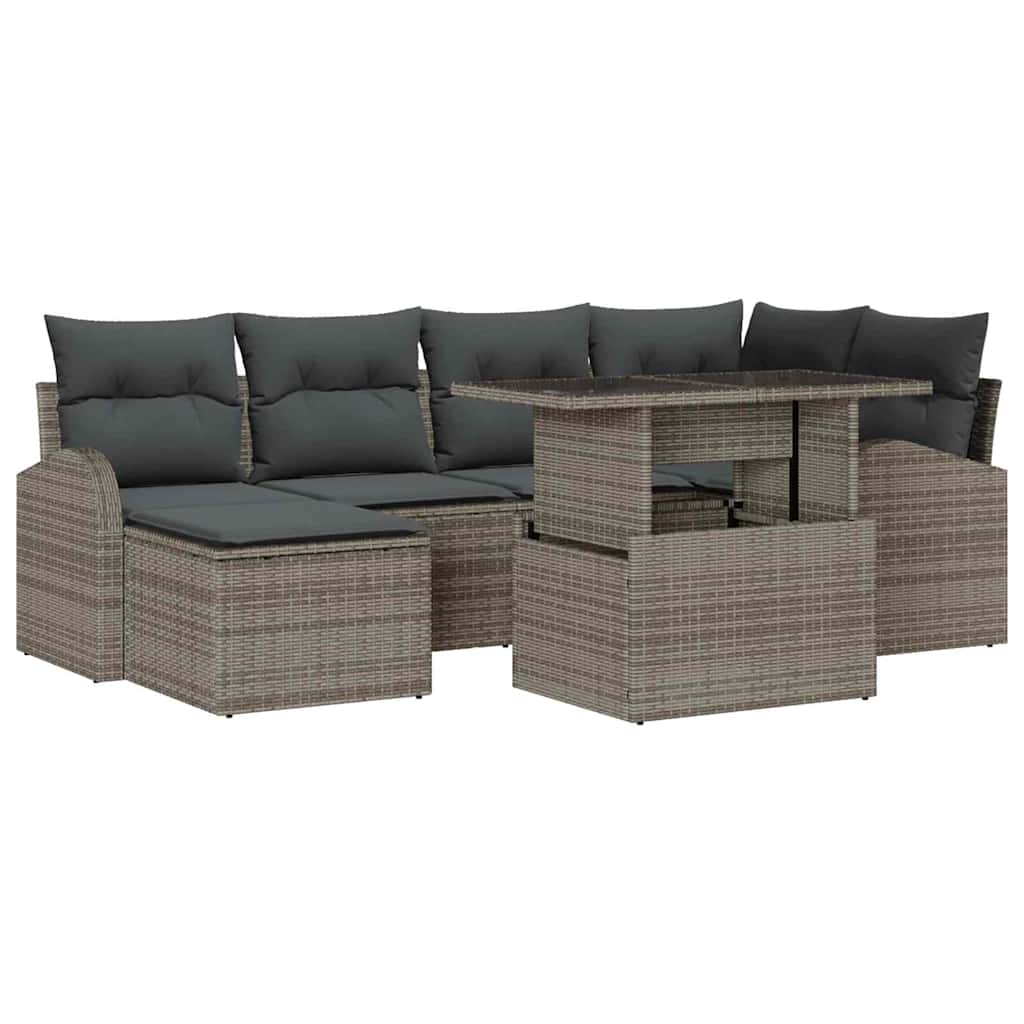 vidaXL Zestaw Sof na Ogród z przechowywaniem 7 pcs Szary Polirattan