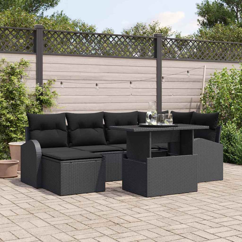 vidaXL Zestaw Sof na Ogród z przechowywaniem 7 pcs Czarny Polirattan