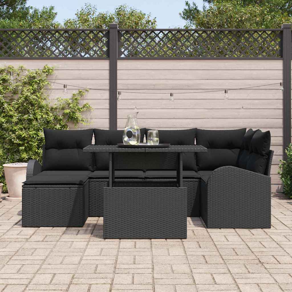 vidaXL Zestaw Sof na Ogród z przechowywaniem 7 pcs Czarny Polirattan