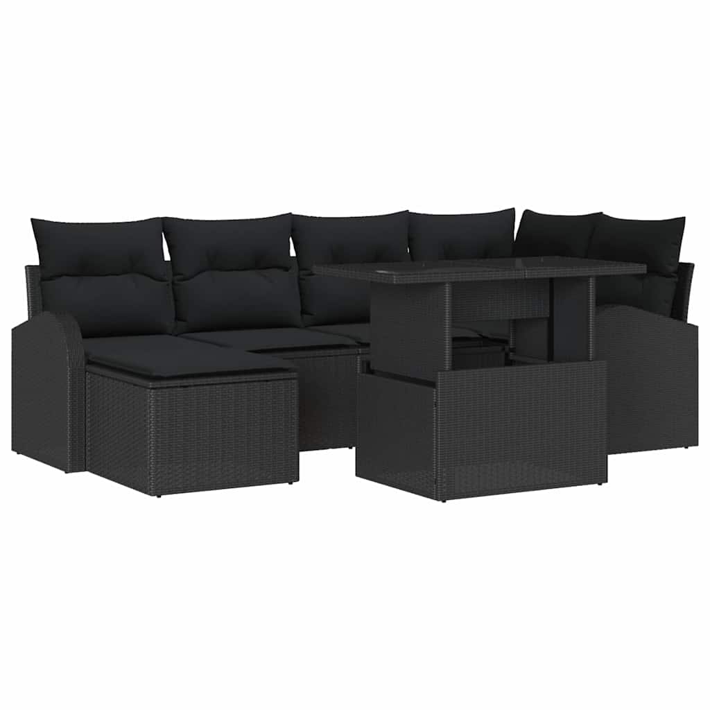 vidaXL Zestaw Sof na Ogród z przechowywaniem 7 pcs Czarny Polirattan