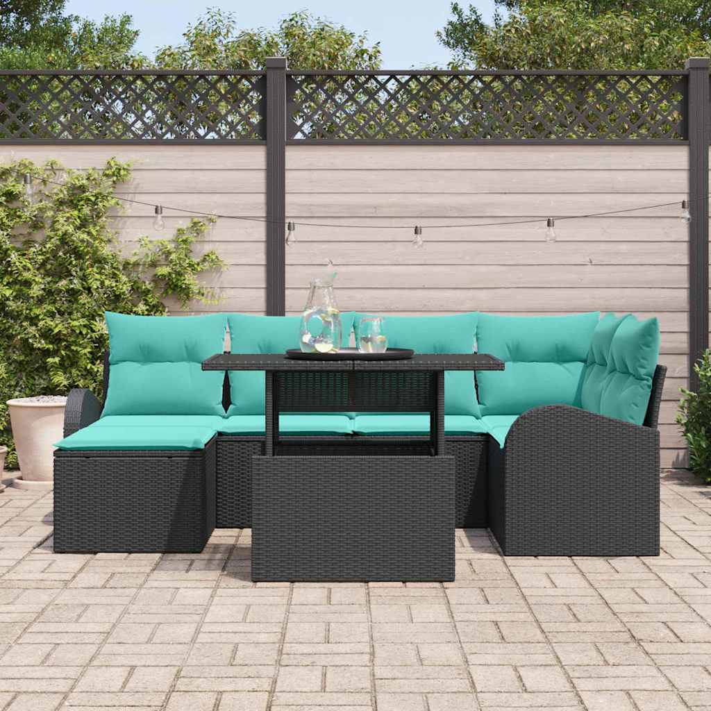 vidaXL Zestaw Sof na Ogród z przechowywaniem 7 pcs Czarny Polirattan