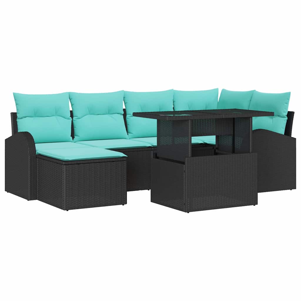 vidaXL Zestaw Sof na Ogród z przechowywaniem 7 pcs Czarny Polirattan