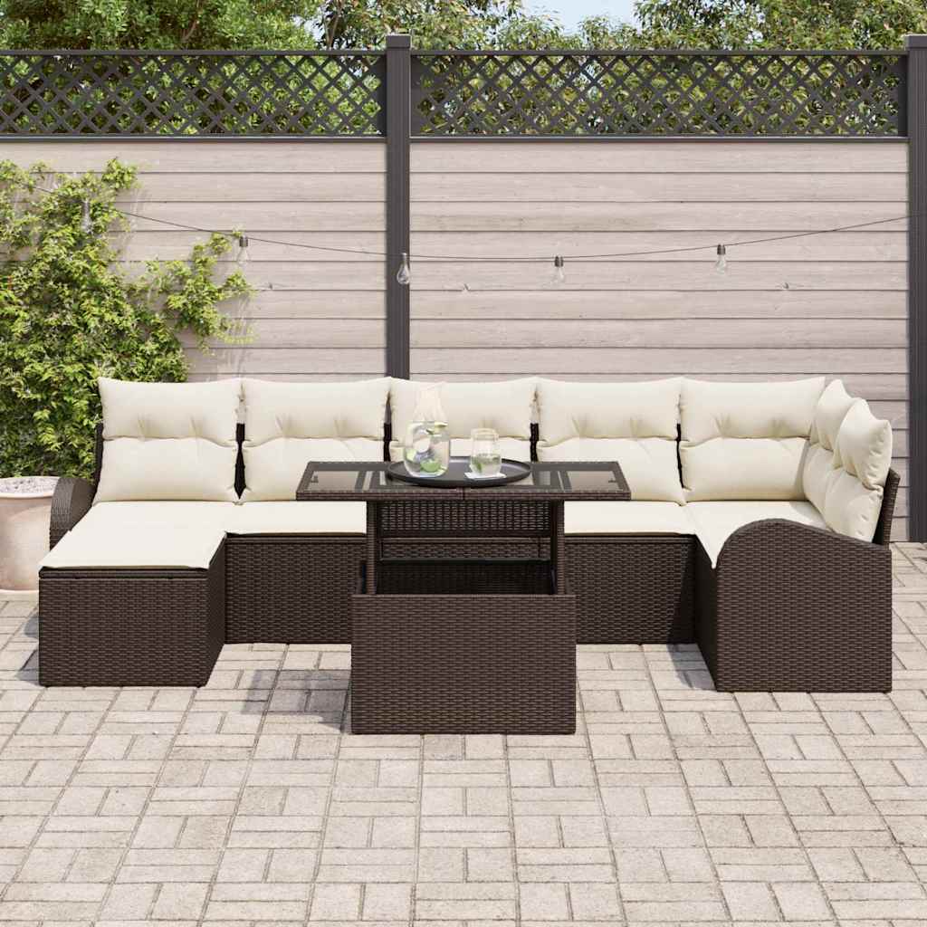 vidaXL Zestaw Sof na Ogród z poduszką 8 pcs Brązowy Polirattan