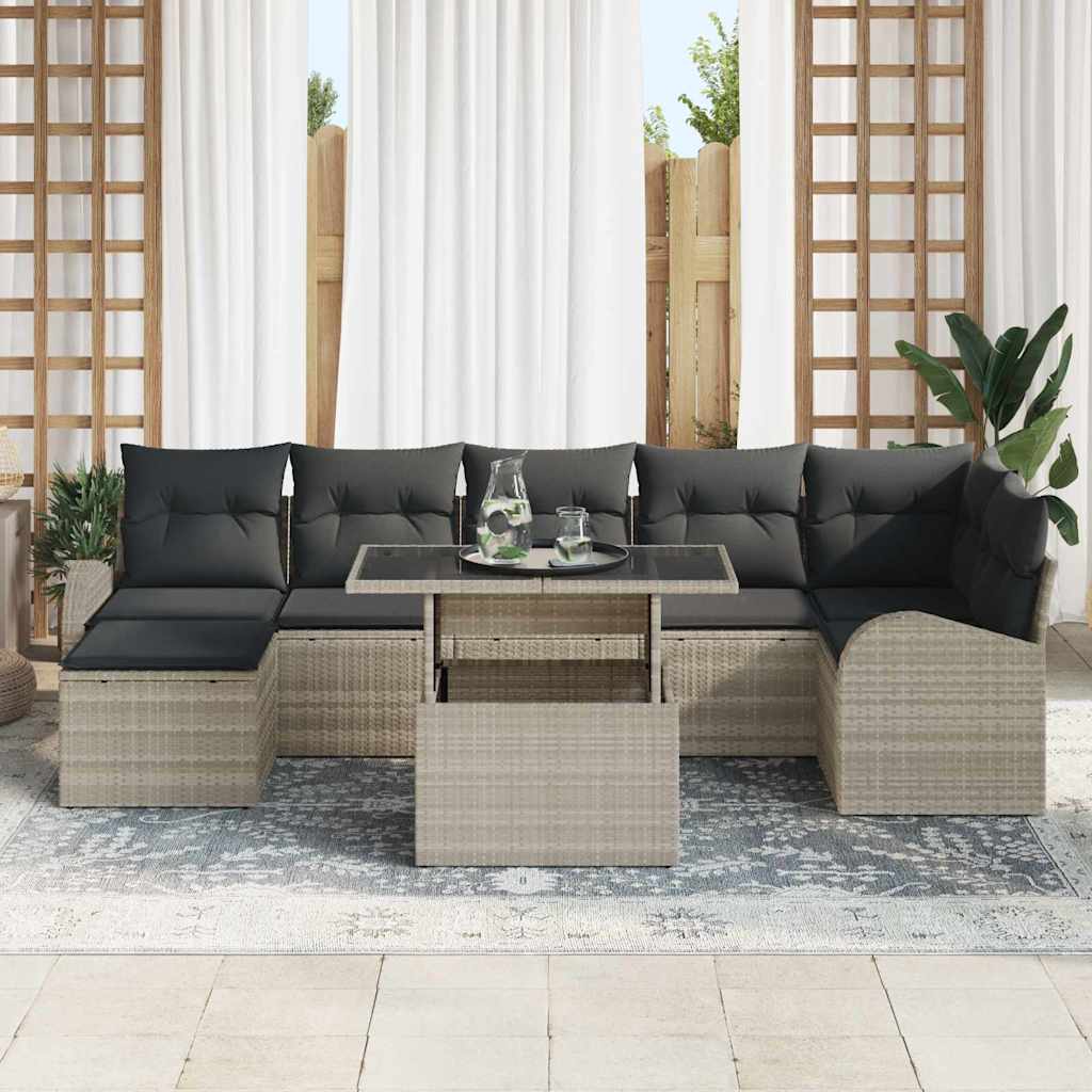 vidaXL Zestaw Sof na Ogród z poduszką 8 pcs Jasnoszary Polirattan