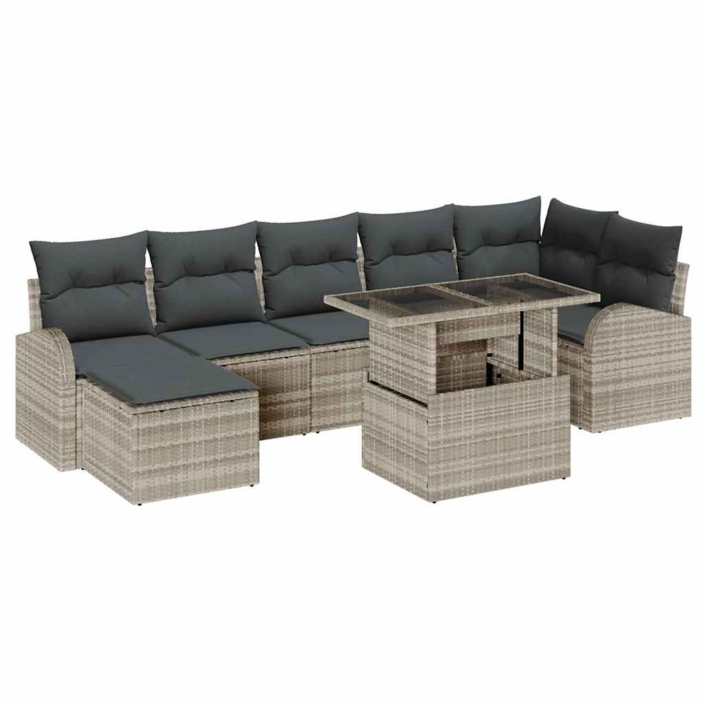 vidaXL Zestaw Sof na Ogród z poduszką 8 pcs Jasnoszary Polirattan