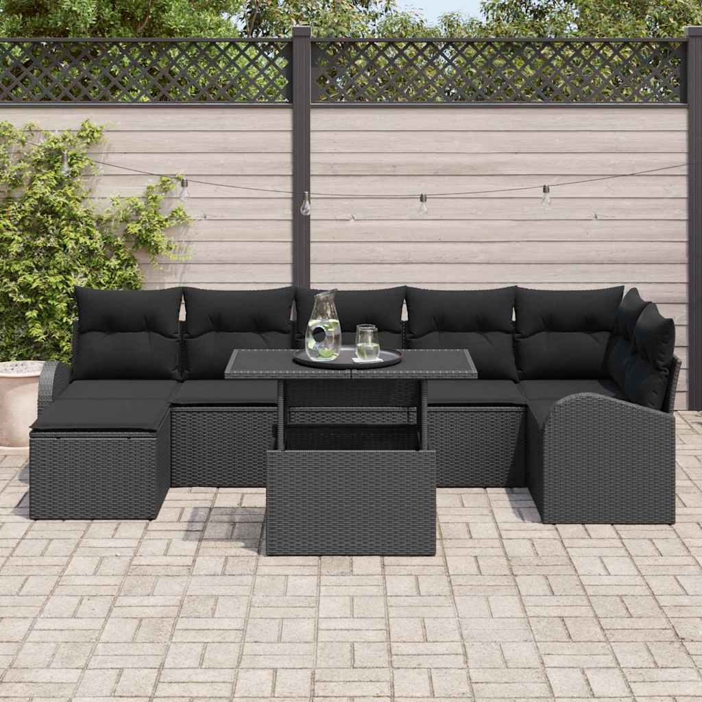 vidaXL Zestaw Sof na Ogród z poduszką 8 pcs Czarny Polirattan