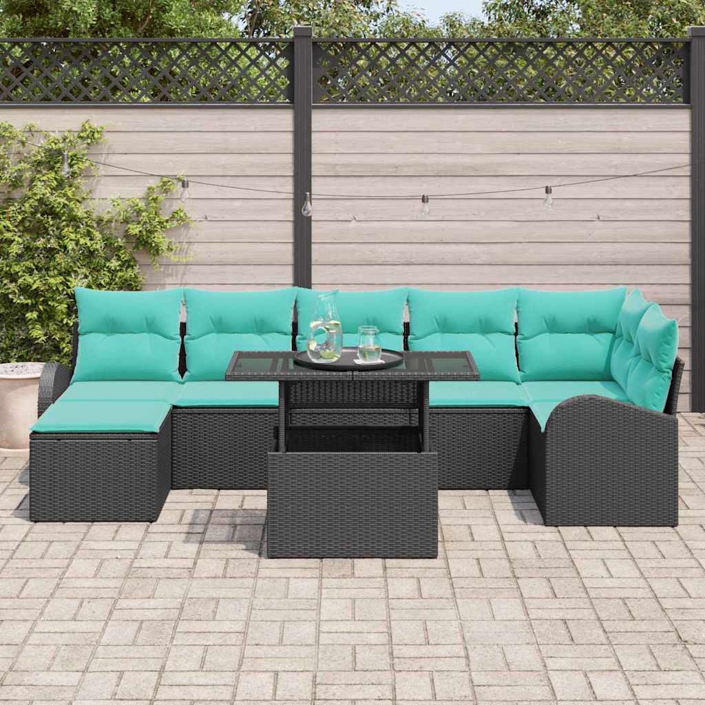 vidaXL Zestaw Sof na Ogród z poduszką 8 pcs Czarny Polirattan