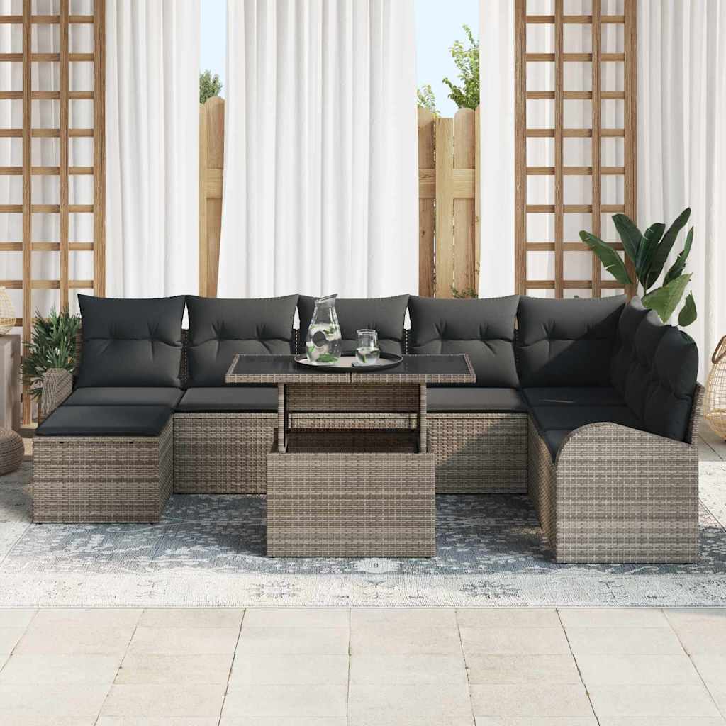 vidaXL Zestaw Sof na Ogród z przechowywaniem 9 pcs Szary Polirattan