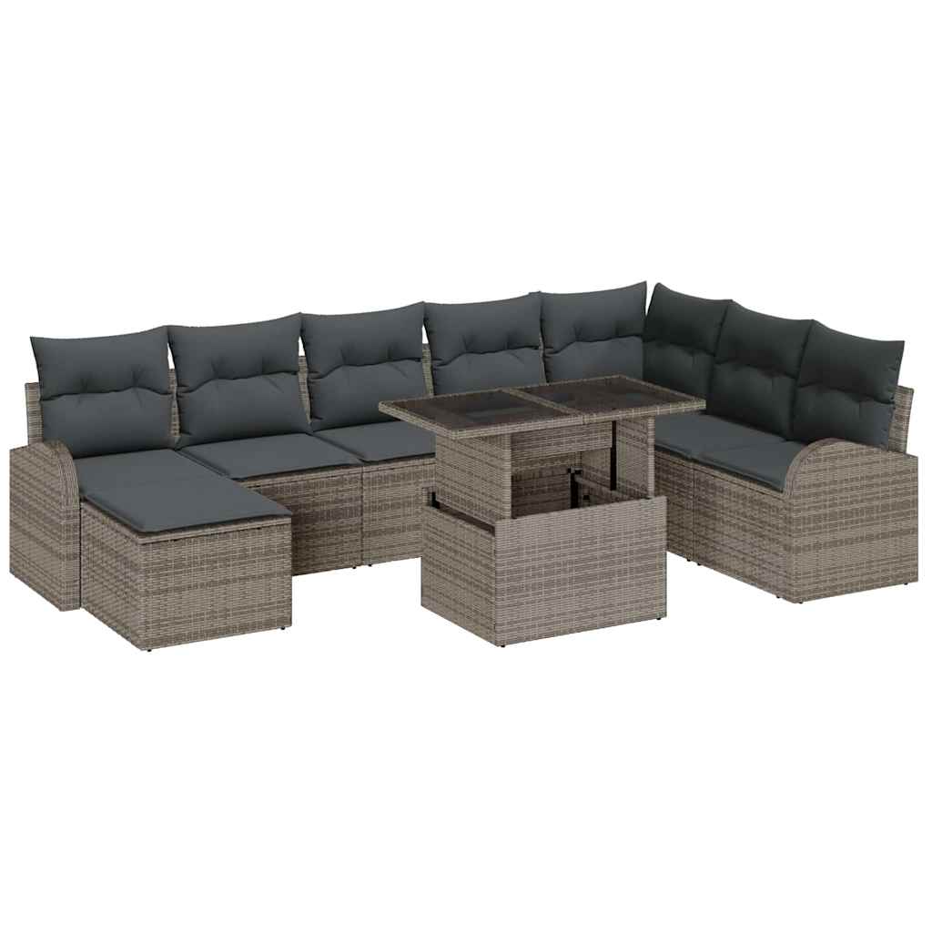 vidaXL Zestaw Sof na Ogród z przechowywaniem 9 pcs Szary Polirattan