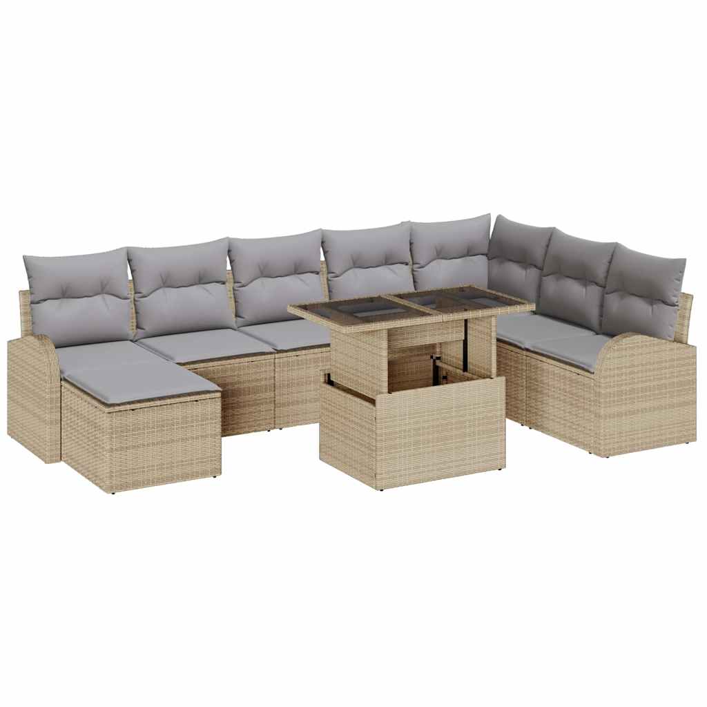 vidaXL Zestaw Sof na Ogród z przechowywaniem 9 pcs Beżowy Polirattan