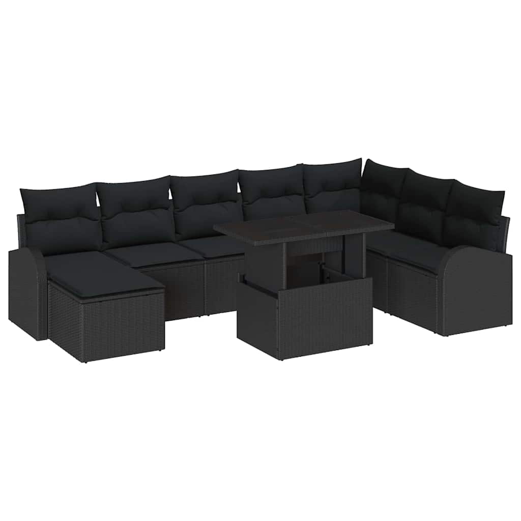 vidaXL Zestaw Sof na Ogród z przechowywaniem 9 pcs Czarny Polirattan