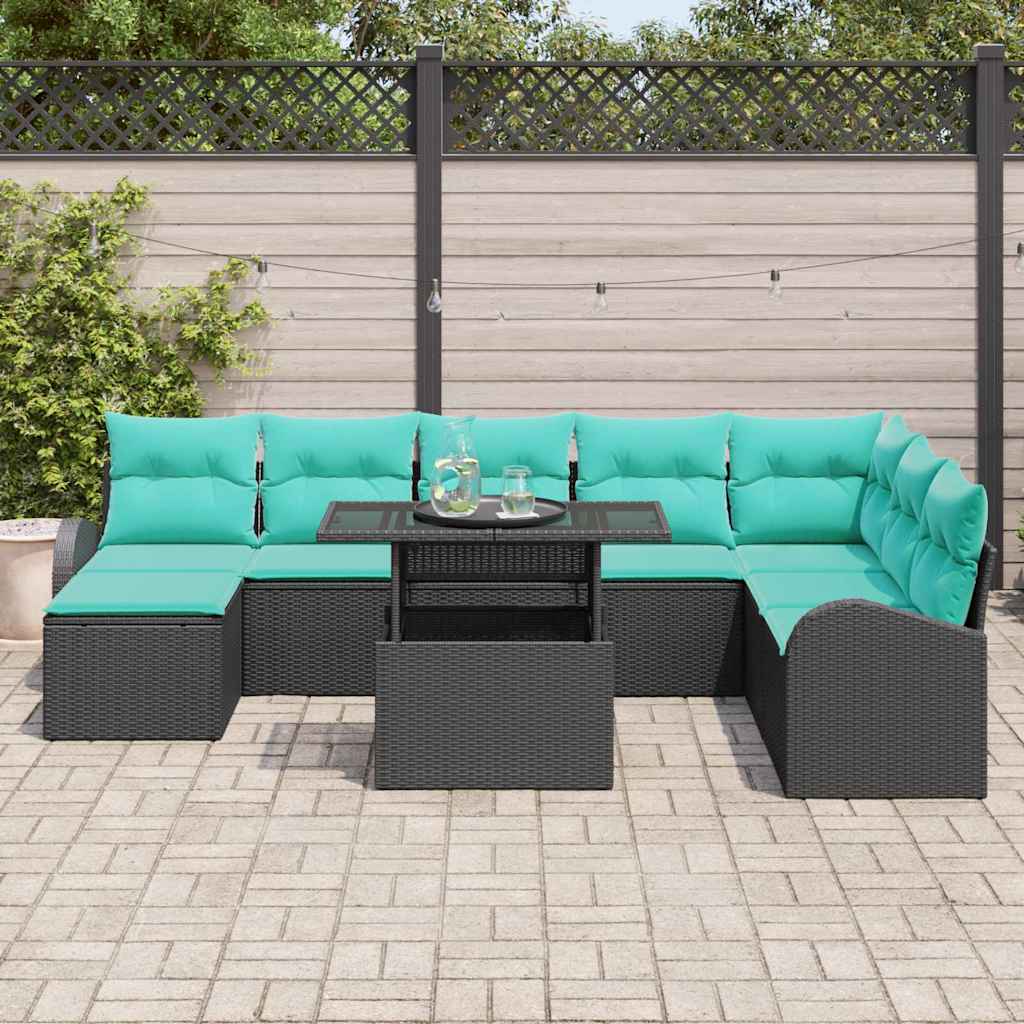 vidaXL Zestaw Sof na Ogród z przechowywaniem 9 pcs Czarny Polirattan