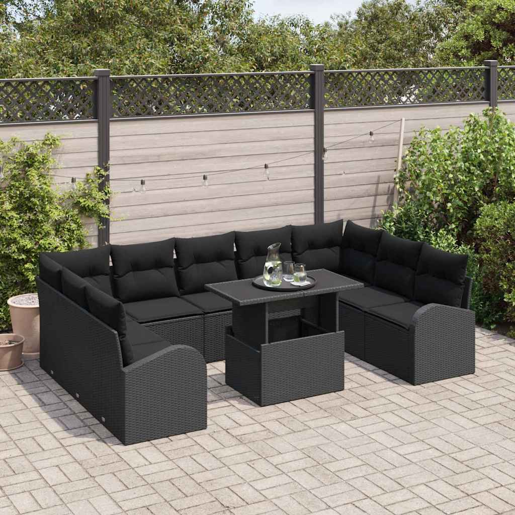 vidaXL Zestaw Sof na Ogród z poduszką 10 pcs Czarny Polirattan