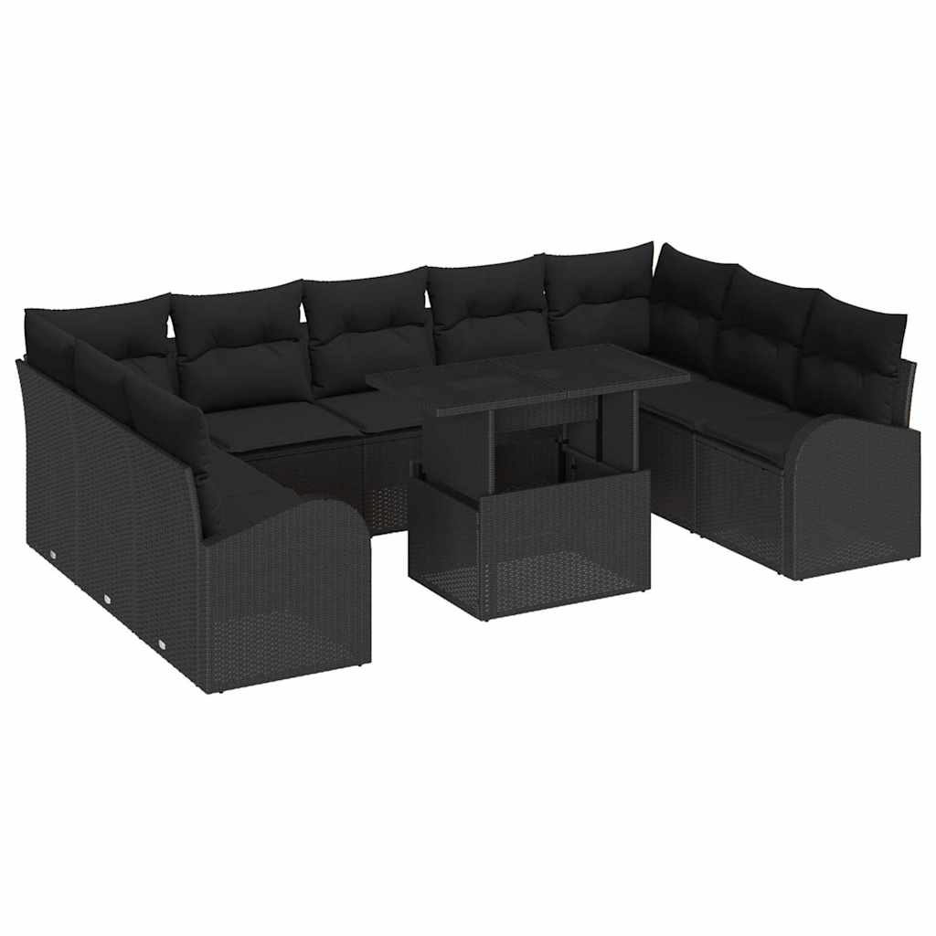 vidaXL Zestaw Sof na Ogród z poduszką 10 pcs Czarny Polirattan