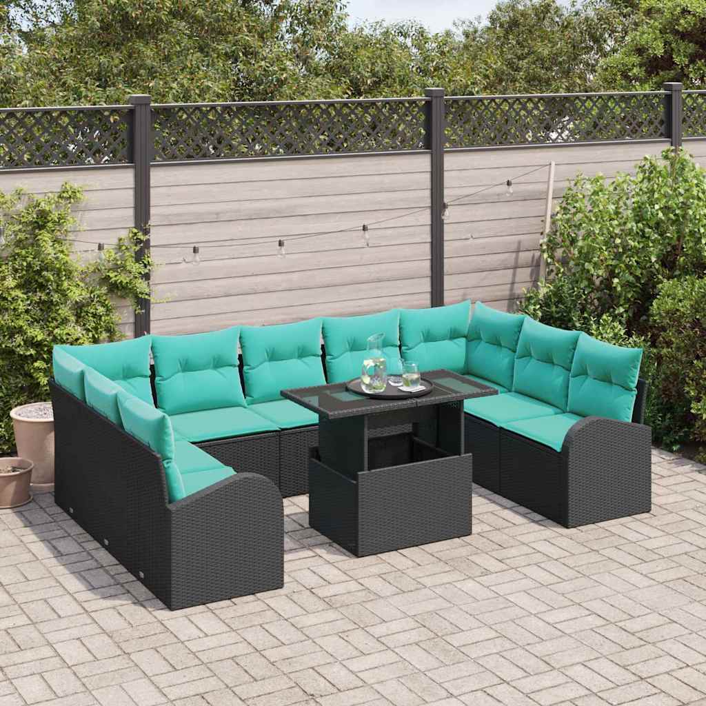 vidaXL Zestaw Sof na Ogród z przechowywaniem 10 pcs Czarny Polirattan