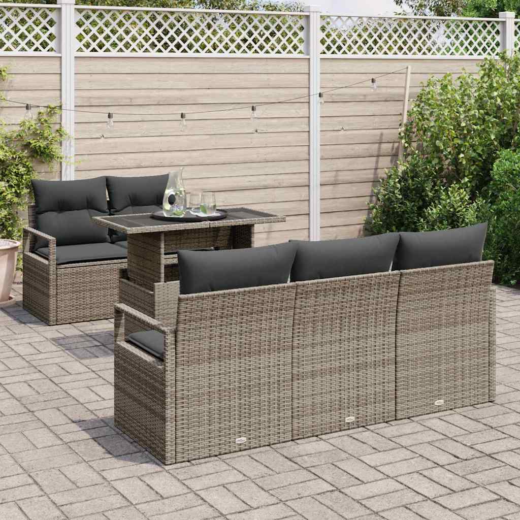 vidaXL Zestaw Sof na Ogród z poduszką 6 pcs Szary Polirattan