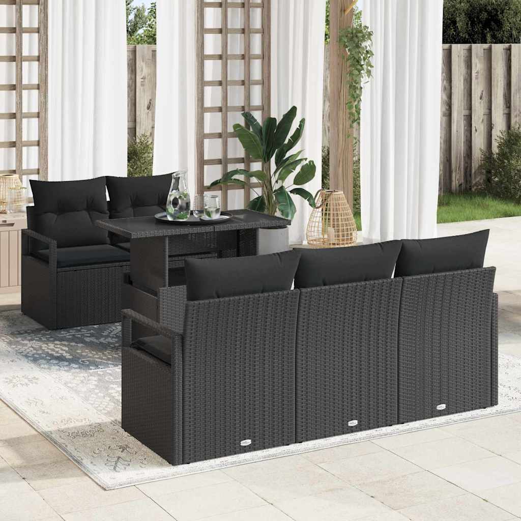 vidaXL Zestaw Sof na Ogród z poduszką 6 pcs Czarny Polirattan