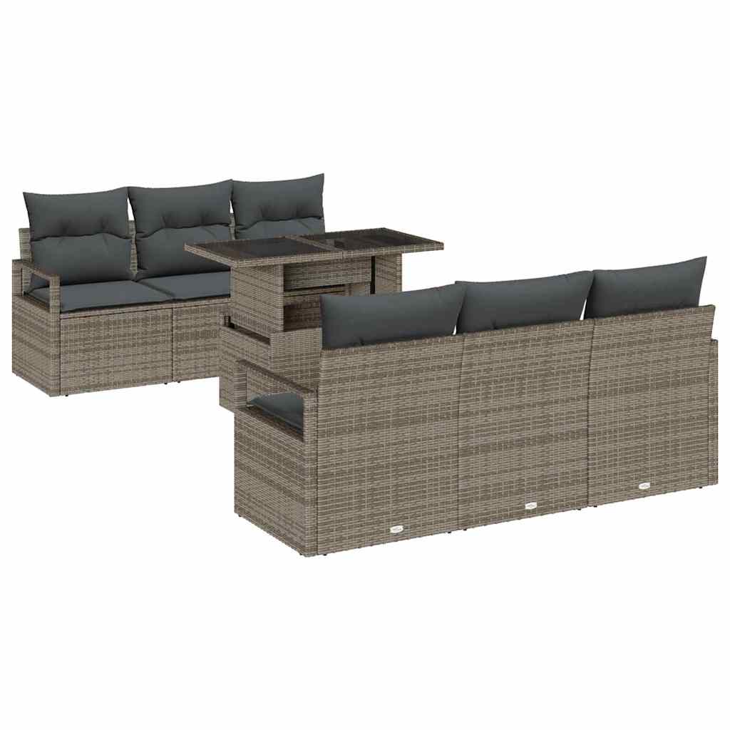 vidaXL Zestaw Sof na Ogród z poduszką 7 pcs Szary Polirattan