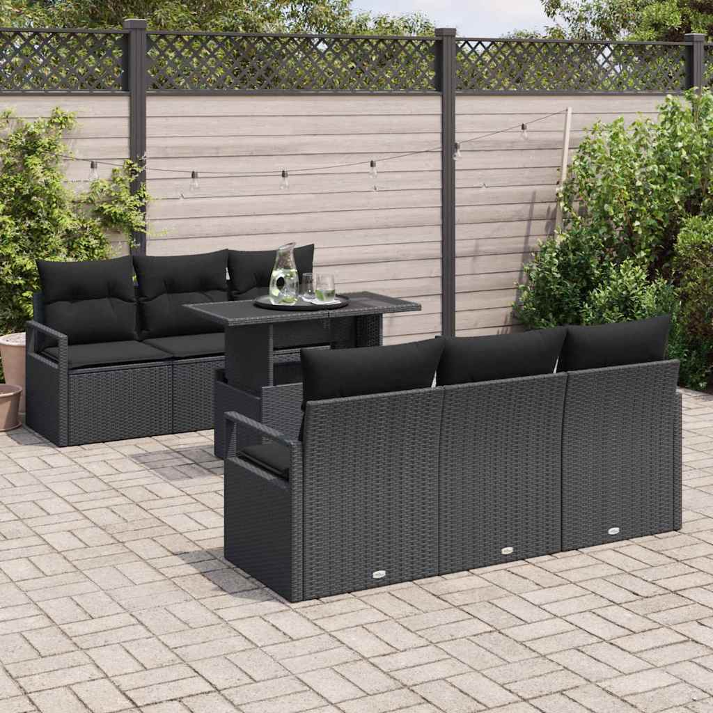 vidaXL Zestaw Sof na Ogród z poduszką 7 pcs Czarny Polirattan