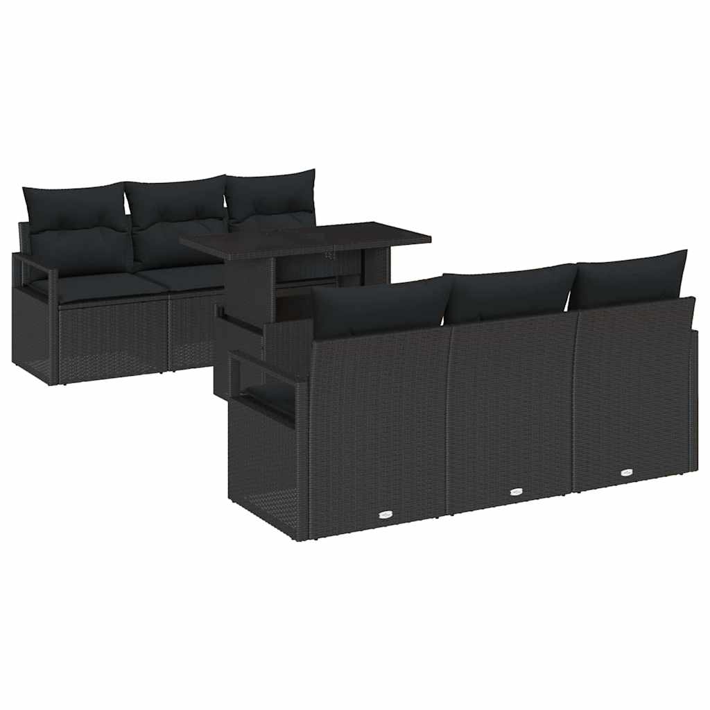 vidaXL Zestaw Sof na Ogród z poduszką 7 pcs Czarny Polirattan