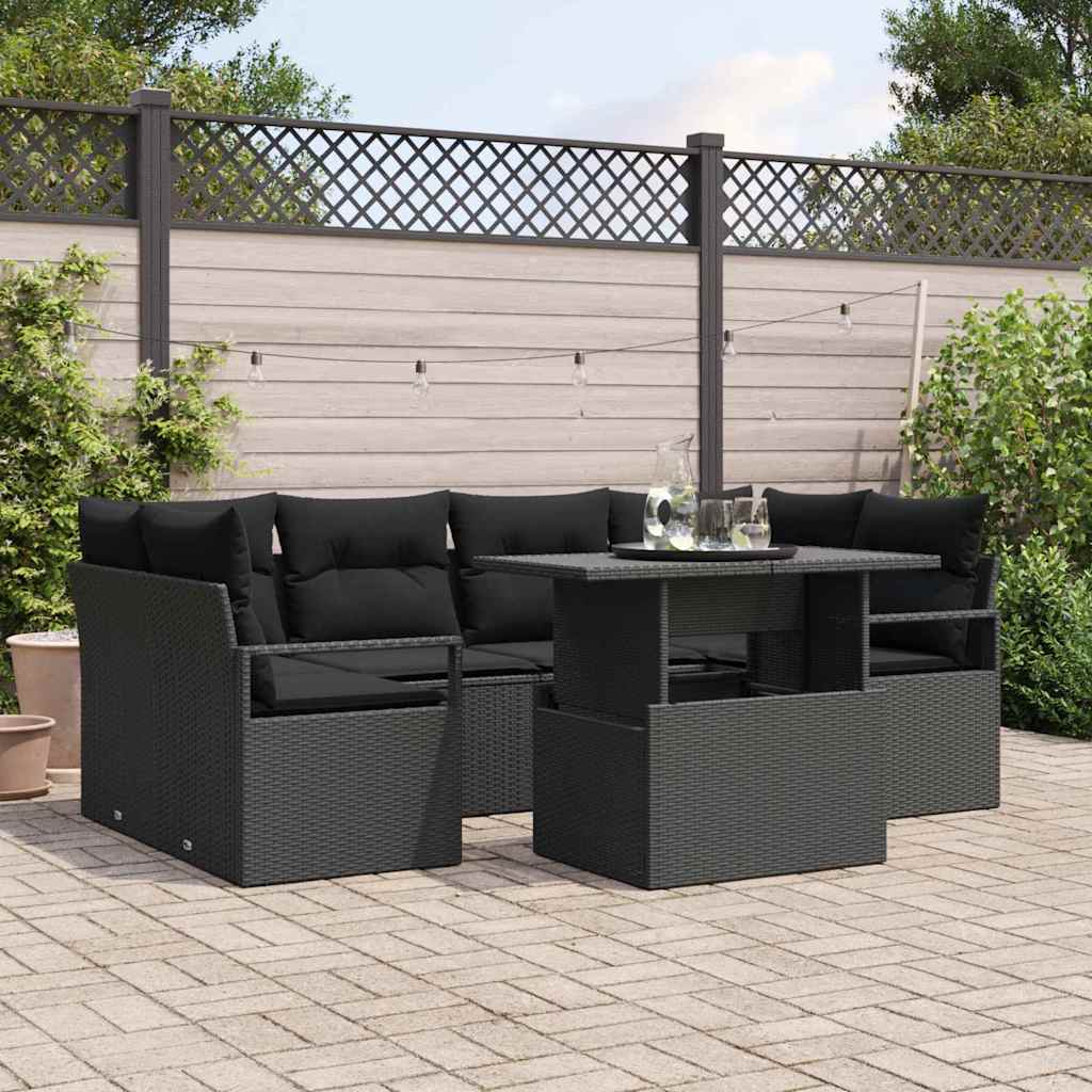 vidaXL Zestaw Sof na Ogród z przechowywaniem 7 pcs Czarny Polirattan
