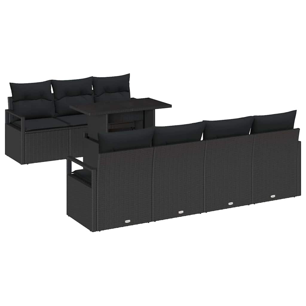 vidaXL Zestaw Sof na Ogród z poduszką 8 pcs Czarny Polirattan