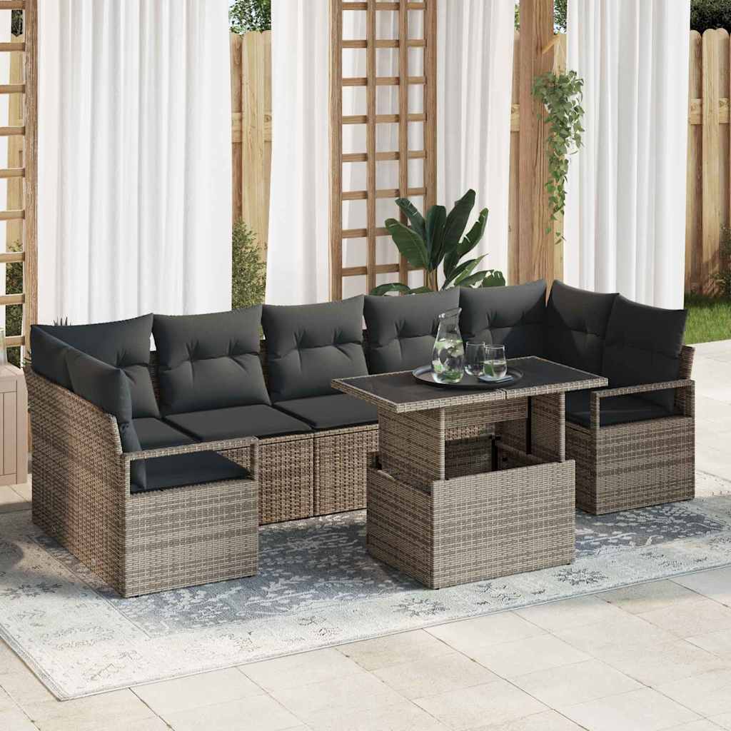 vidaXL Zestaw Sof na Ogród z przechowywaniem 8 pcs Szary Polirattan