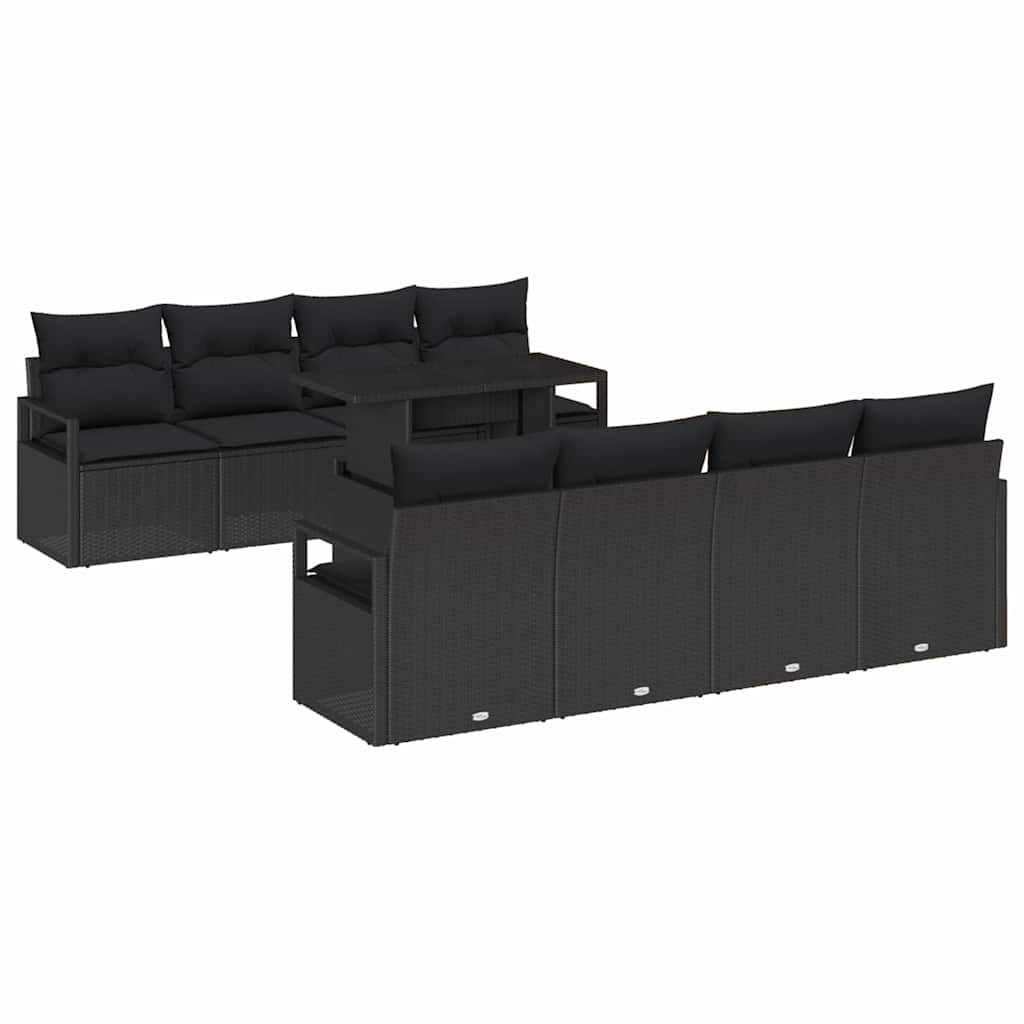 vidaXL Zestaw Sof na Ogród z poduszką 9 pcs Czarny Polirattan