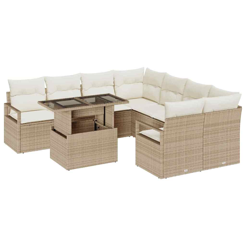 vidaXL Zestaw Sof na Ogród z poduszką 9 pcs Beżowy Polirattan