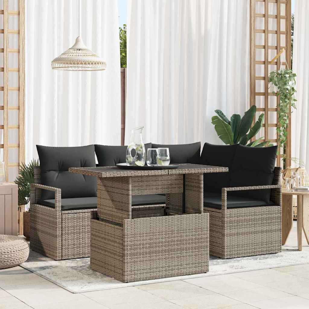 vidaXL Zestaw Sof na Ogród z poduszką 5 pcs Szary Polirattan