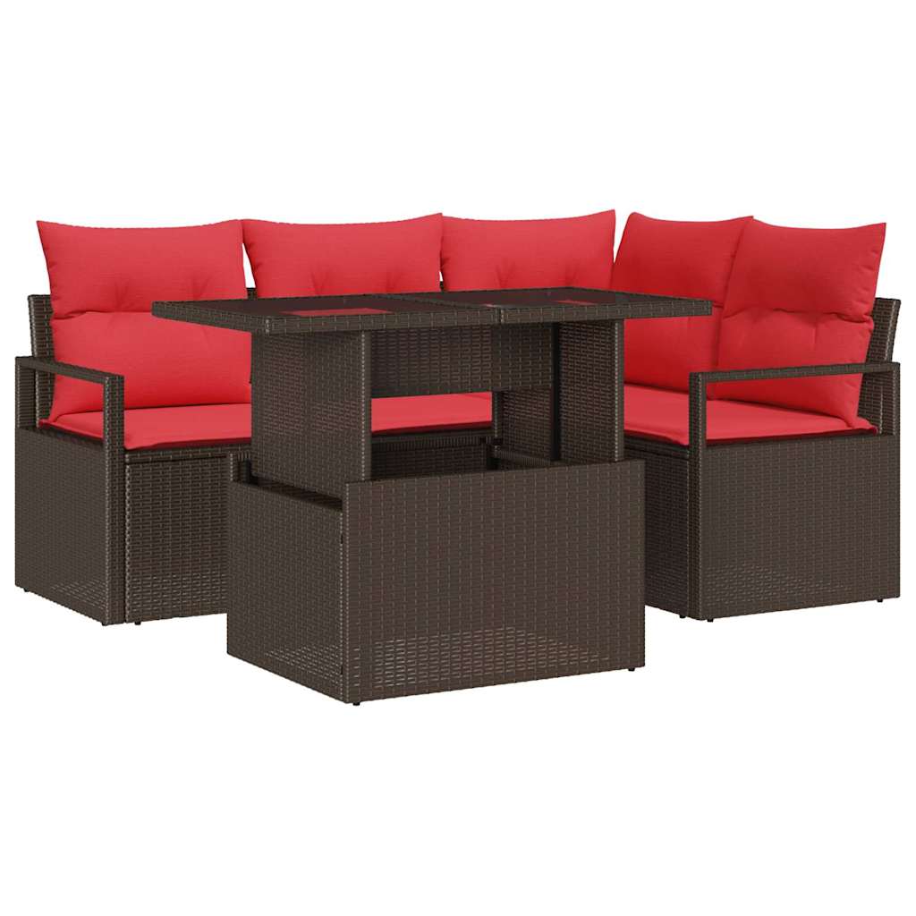 vidaXL Zestaw Sof na Ogród z poduszką 5 pcs Brązowy Polirattan