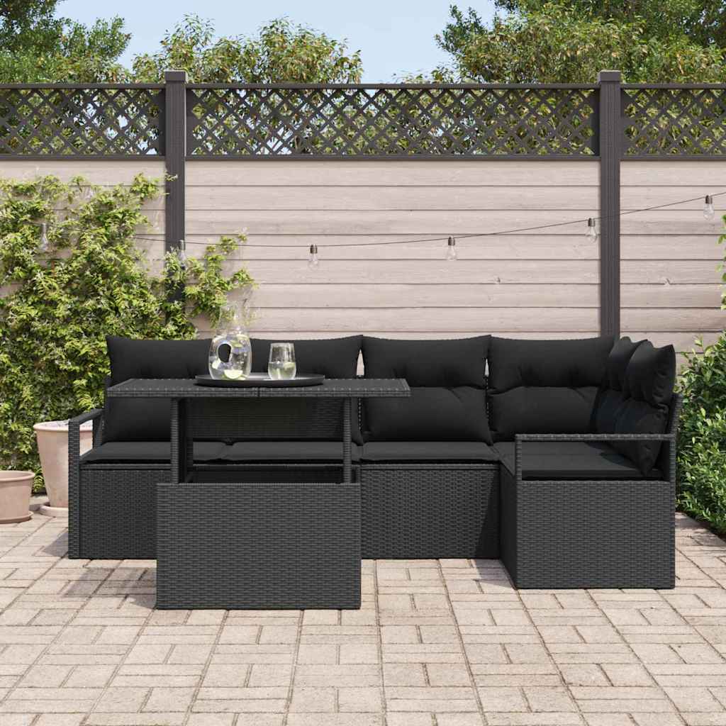 vidaXL Zestaw Sof na Ogród z przechowywaniem 6 pcs Czarny Polirattan