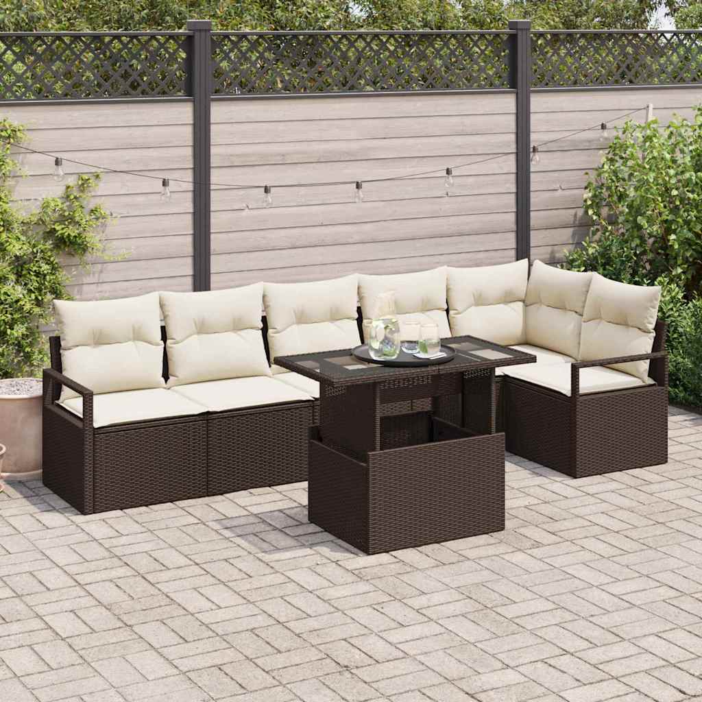 vidaXL Zestaw Sof na Ogród z przechowywaniem 7 pcs Brązowy Polirattan