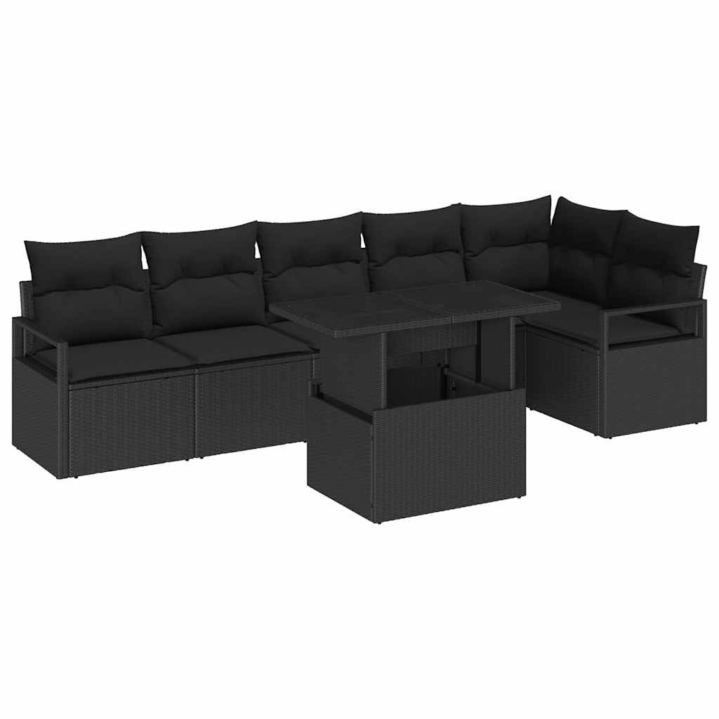 vidaXL Zestaw Sof na Ogród z poduszką 7 pcs Czarny Polirattan