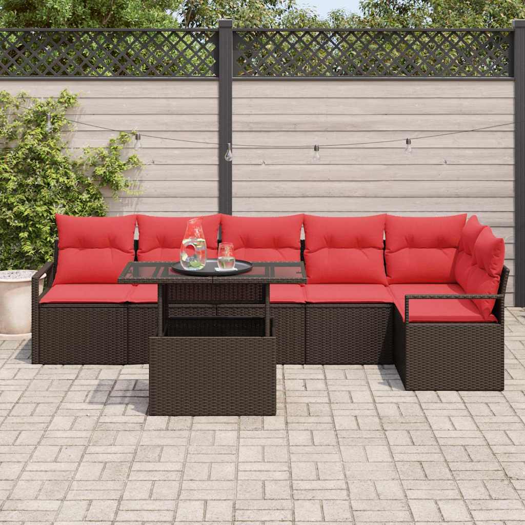 vidaXL Zestaw Sof na Ogród z poduszką 7 pcs Brązowy Polirattan